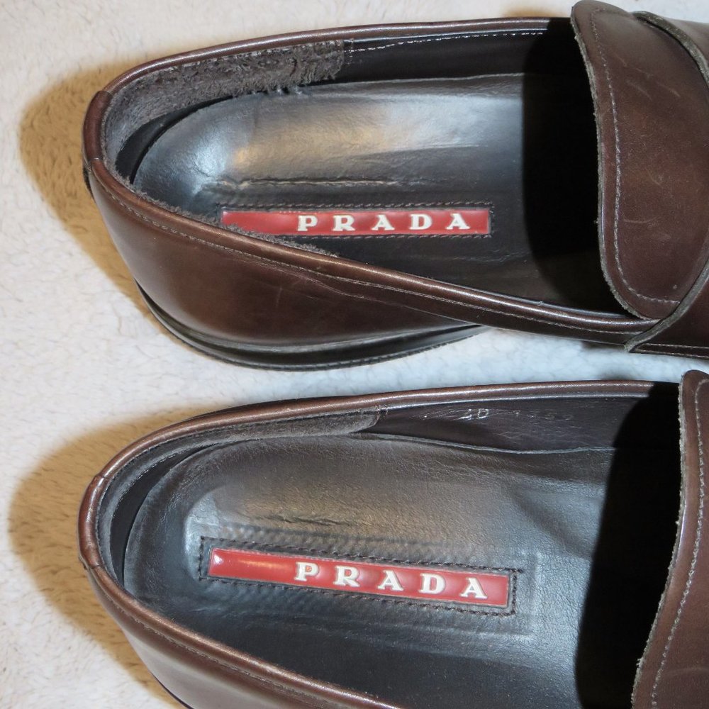 Prada Sport 1359 Brown Leather Rubber Sole Penny Loafers 9D - Picture 11 of 11
